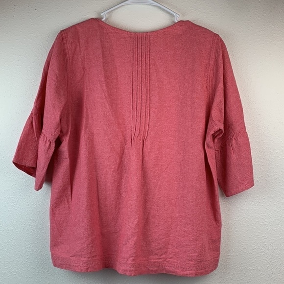 Linen blend pin tuck button down tunic short sleeve baby doll boho top EUC - Picture 4 of 7